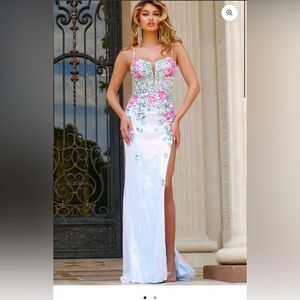 Jovani Floral Embellished White Prom Dress